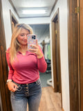 Plum V Neck Long Sleeve