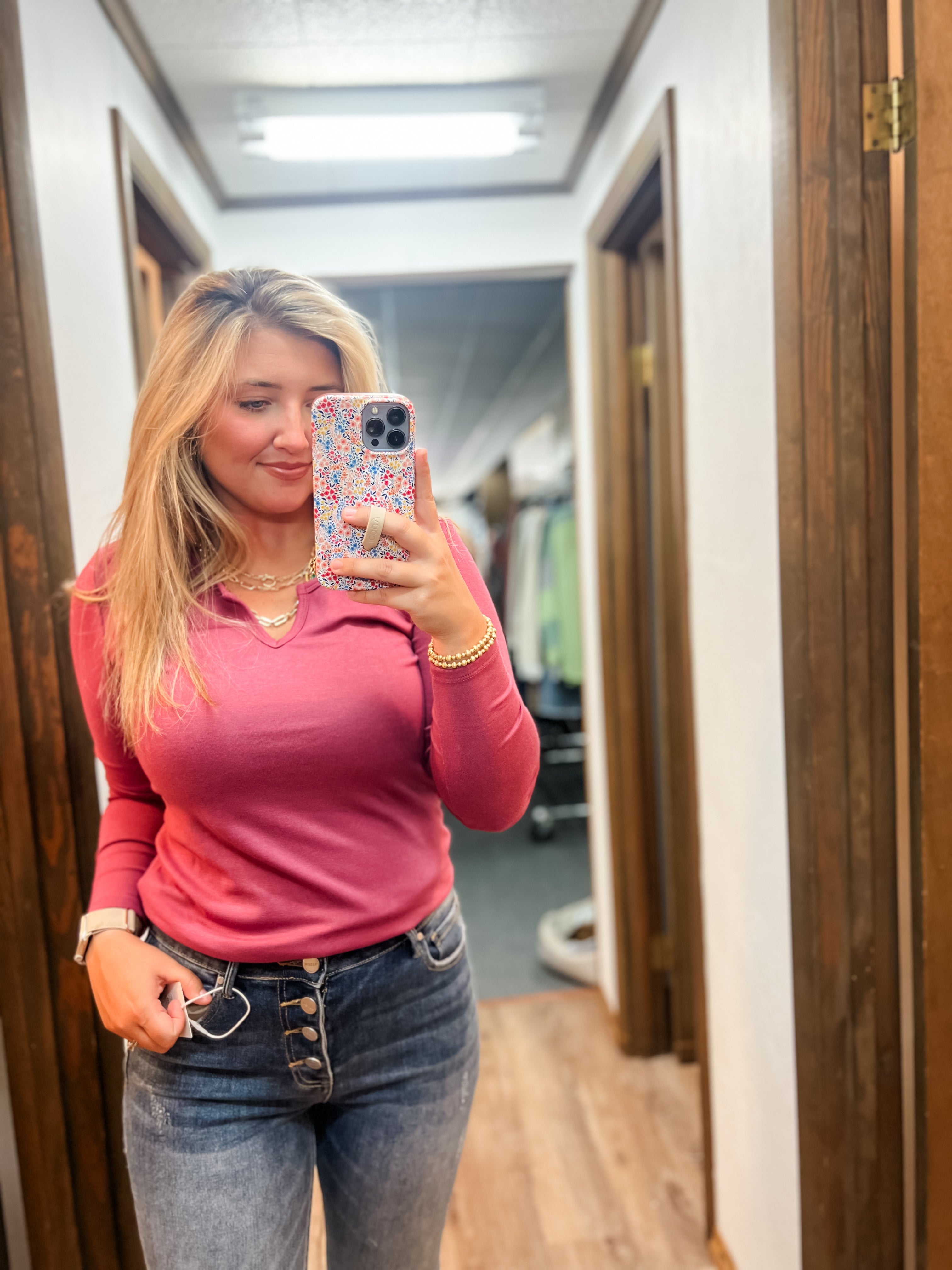 Plum V Neck Long Sleeve