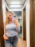 Vintage Blue V Neck Long Sleeve